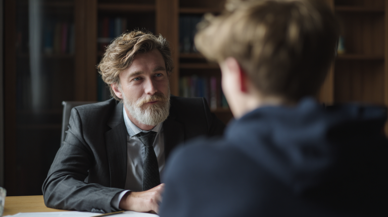 adwokat rozmawia z nieletnim